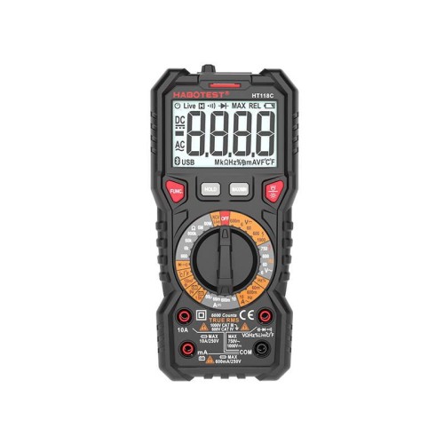 Multimetr cyfrowy z latarką Habotest HT118C, True RMS, NCV, testowanie akumulatorów