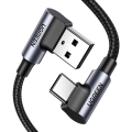 Kabel USB do USB-C kątowy UGREEN US176 3A Czarny 1m