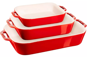 Zestaw 3 prostokątnych półmisków ceramicznych Staub - Czerwony