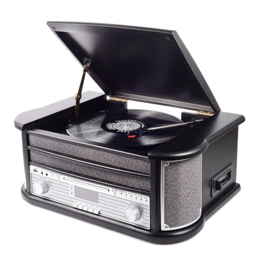 Drewniane centrum muzyczne retro Denver MRD-51 z gramofonem czarne