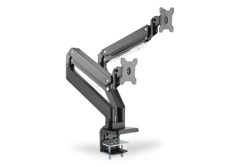 Ramię biurkowe podwójne z zaciskiem 2xLCD z sprężyną gazową max. 2x35" i 15kg