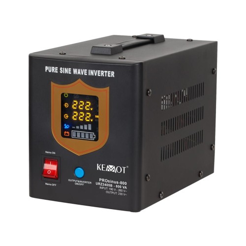 Zasilacz awaryjny KEMOT PROsinus-800 przetwornica z czystym przebiegiem sinusoidalnym i funkcją ładowania 12V 230V 800VA/500W - kolor czarny
