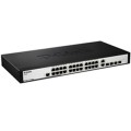 D-LINK DGS-1210-28, Gigabitowy inteligentny przełącznik z 24 portami 10/100/1000Base-T i 4 portami Gigabit MiniGBIC (SFP), 802.3x Flow Control, 802.3ad Link Aggregation, 802.1Q VLAN, 802.1p Priority Queues, Port Mirroring, obsługa Jumbo Frame, 802.1D