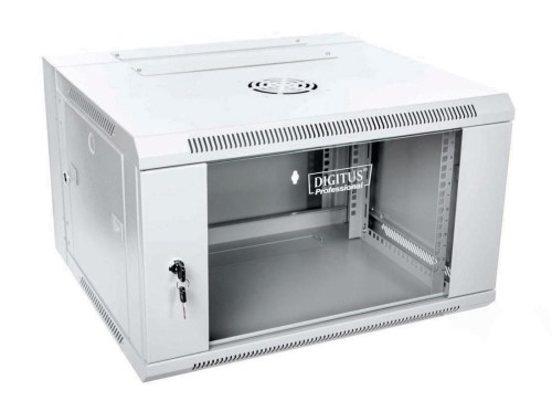 Szafa sieciowa wisząca 19" 6U rack 600x550, drzwi szyba, szary, dzielona, złożona, 60kg