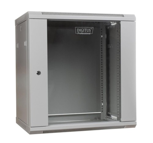 Szafa sieciowa wisząca 19" 12U rack 600x450, drzwi szyba, szary, niedzielona, niezłożona, 60kg