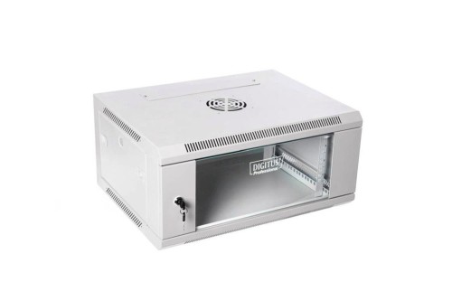 Szafa sieciowa wisząca 19" 6U rack 600x450, drzwi szyba, szary, niedzielona, złożona, 60kg