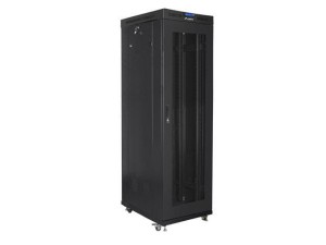 Szafa instalacyjna Rack stojąca 19" 42U 600x1000 czarna drzwi perforowane LCD Lanberg (flat pack) V2