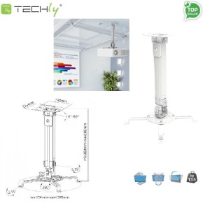 Ramię do projektora Techly 38-58 cm. 13,5kg, sufitowe, srebrne