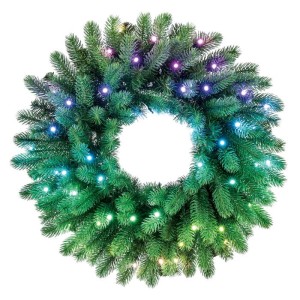 Twinkly Wstępnie oświetlony wieniec – 50 RGB LED, Regal 24" zielony przewód, typ wtyczki C