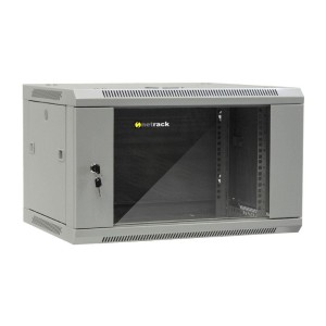 Szafa wisząca 19" Netrack, 6U/600x450mm – szary, drzwi szklane, otwierane boki