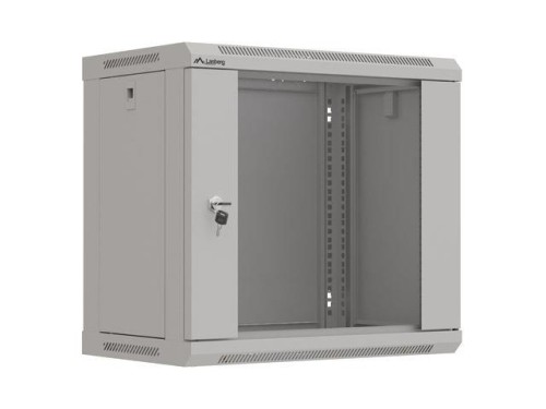 Szafa instalacyjna Rack wisząca 19" 9U 540x350 szara Drzwi przeszklone Lanberg (flat pack)