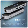 AXAGON HMC-6GLN Hub USB, 2x USB-A, 1x USB-C, 1x HDMI 2.0, 1x RJ45, 100 W PD – srebrny