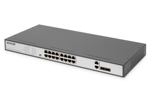 Switch Fast Ethernet PoE z 16 portami PoE + 2 Combo, 250W budżetu PoE
