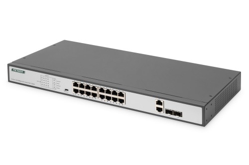 Switch Fast Ethernet PoE z 16 portami PoE + 2 Combo, 250W budżetu PoE