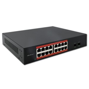 Switch niezarządzalny Qoltec przełącznik sieciowy Gigabit Ethernet PoE | 16x RJ45 | 2x SFP | 1000 Mb/s