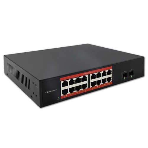 Switch niezarządzalny Qoltec przełącznik sieciowy Gigabit Ethernet PoE | 16x RJ45 | 2x SFP | 1000 Mb/s