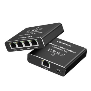 Switch niezarządzalny Qoltec mini rozdzielacz splitter 1x4 port RJ45 | 1000Mb/s | USB-C | Aluminium