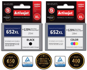 Zestaw tuszy Activejet 652 XL czarny + kolor zamiennik HP 652 F6V25AE; F6V24AE