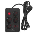 MACLEAN LISTWA ZASILAJĄCA, PRZEDŁUŻACZ 4 GNIAZDA + 3XUSB, 110-240V AC 50/60HZ, 2.1A MAX 2500W, 1,5M, CZARNA MCE392 B
