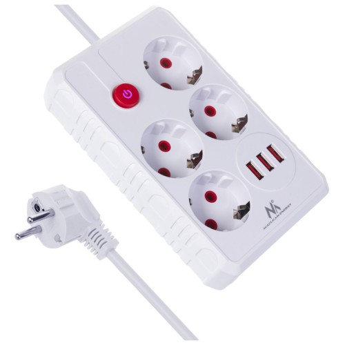 MACLEAN LISTWA ZASILAJĄCA, PRZEDŁUŻACZ 4 GNIAZDA + 3XUSB, 110-240V AC 50/60HZ, 2.1A MAX 2500W, 3M, BIAŁA MCE393 W