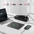 MACLEAN LISTWA ZASILAJĄCA, PRZEDŁUŻACZ 6 GNIAZD + 4XUSB, 110-240V AC 50/60HZ, 2.1A MAX 2500W, 1,5 M, CZARNA MCE389 B