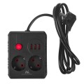 MACLEAN LISTWA ZASILAJĄCA, PRZEDŁUŻACZ 2 GNIAZDA + 3XUSB, 110-240V AC 50/60HZ, 2.1A MAX 2500W, 1.5M, CZARNA MCE387 B