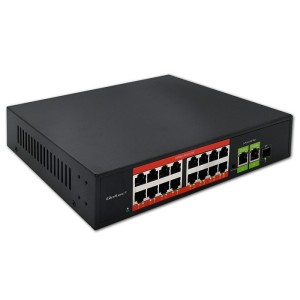 Qoltec Przełącznik sieciowy SWITCH Fast Ethernet PoE | 16x RJ45 10/100 Mb/s | 2x RJ45 Uplink 1000 Mb/s | 1x SFP 1000 Mb/s