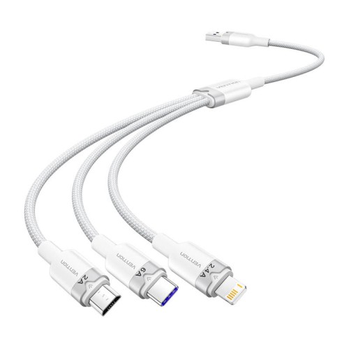 Kabel VENTION CTRWG USB-A-Lightning/USB-C/microUSB 1.5m 6A (biały)