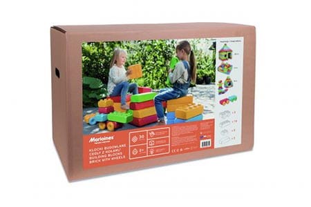 Klocki budowlane "cegły" Marioinex + 2 kółka, 30 elementów