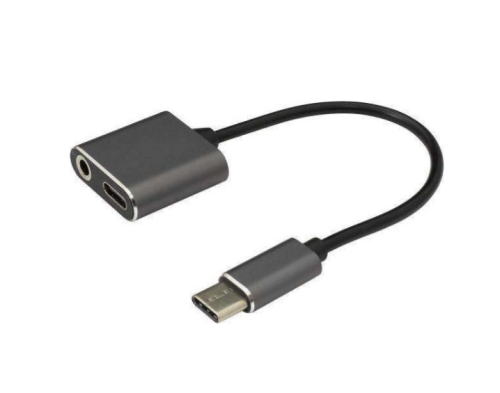 SBOX Adapter USB-C -> USB-C + jack 3,5mm czarny