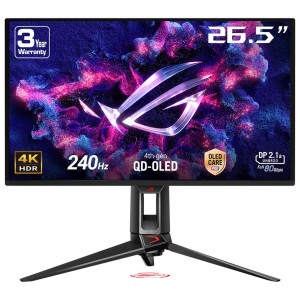 ASUS ROG Swift OLED PG27UCDM gaming monitor ? 27-inch (26.5-inch viewable) 4K QD-OLED panel, 240Hz, 0.03ms (GTG), OLED Anti-Flicker 2.0, custom heatsink, OLED Care Pro, Neo Proximity Sensor, G-SYNC® compatible, VESA DisplayHDR™ 400 True Black, uniform bri