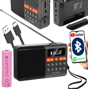 BLOW RA18 Mini Radio Przenośne FM Bluetooth USB microSD USB-C 800mAh