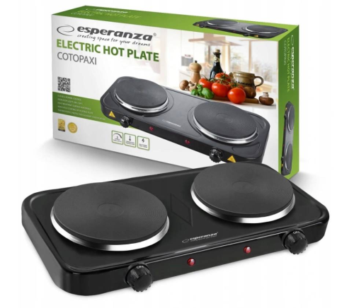 Kuchenka elektryczna ESPERANZA COTOPAXI 2x1000W Czarna