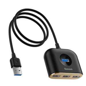 Adapter USB 4w1 Baseus Square Round, HUB USB 3.0 do 1x USB 3.0 + 3x USB 2.0 1m Czarny